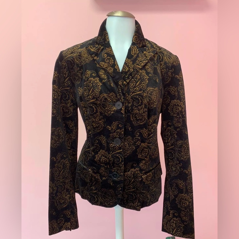 Ralph Lauren 12 Velvet Paisley Gold Women’s Black Jacket Blazer NWOT